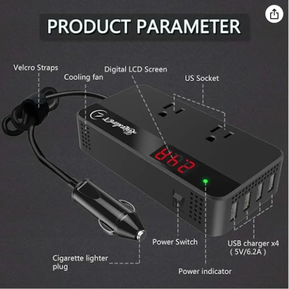 LeicesterCN 200W Car Power Inverter Charger DC 12V-110V AC Converter 4 USB Ports